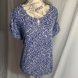 Liz Claiborne Blue and White Tie Front Blouse